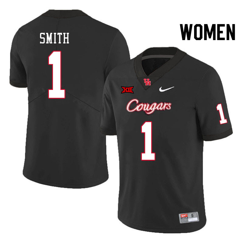 Women #1 Donovan Smith Houston Cougars Big 12 XII College Football Jerseys Stitched-Black - Click Image to Close